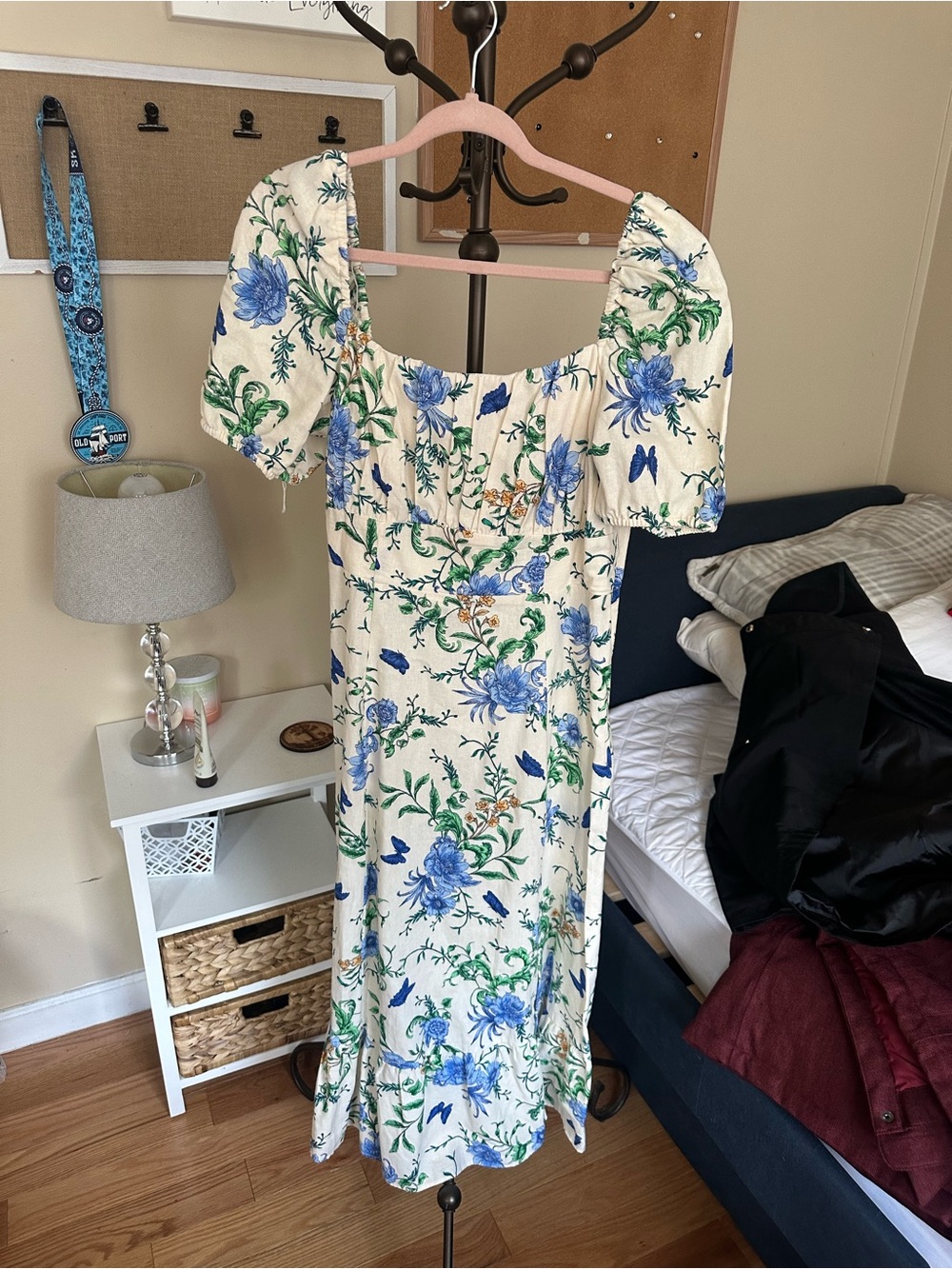 NWT London Times Floral Puff-Sleeve Midi Dress